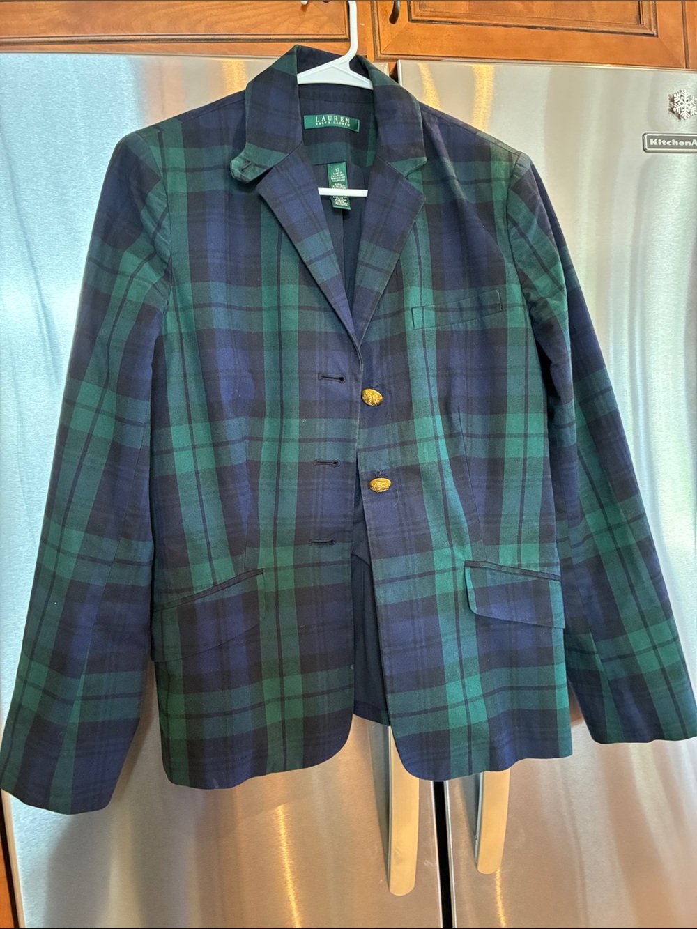 Lauren Ralph Lauren Navy & Green Tartan Blazer with Gold Buttons